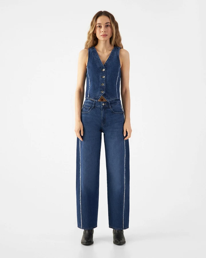 ASH Barrel Leg Minimal Stretch - Fringes - Dark Blue