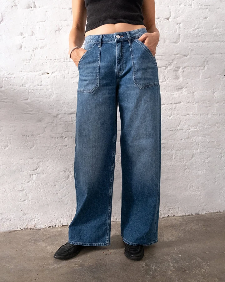 SUNNY Wide Leg Minimal Stretch - Worker - Medium Blue