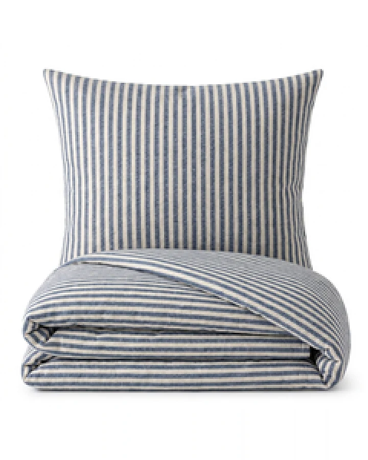 Bettwäsche Set: Flanell weiß blau gestreift