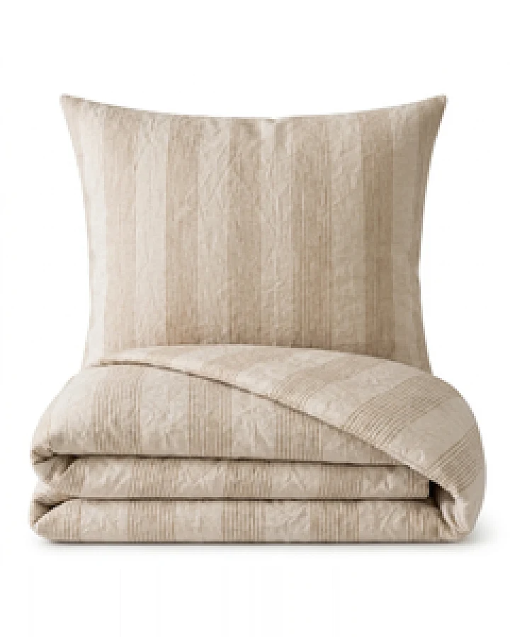 Bettwäsche Set: Halbleinen weiß beige gestreift
