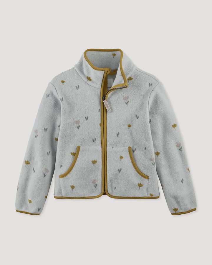 hessnatur Kinder Fleece Jacke aus Bio-Baumwolle - grau - Größe 134/140