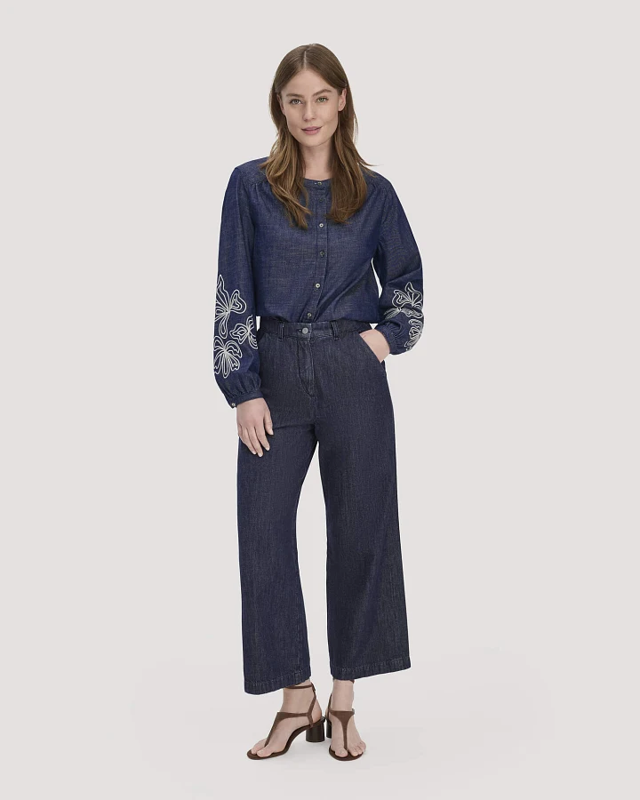 hessnatur Damen Jeans ENNELIE Culotte Wide Leg aus Bio-Denim mit Kapok - blau - Größe 26/29
