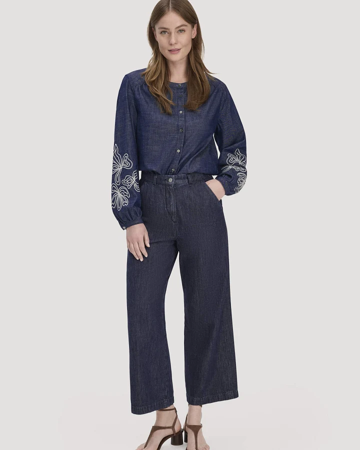 hessnatur Damen Jeans ENNELIE Culotte Wide Leg aus Bio-Denim mit Kapok - blau - Größe 26/29