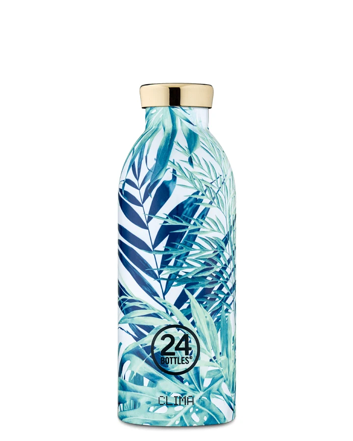 Thermos Trinkflasche aus Edelstahl 500 ml, weiss, mit blauem Blumenmuster, Clima Bottle Lush - 24Bottles