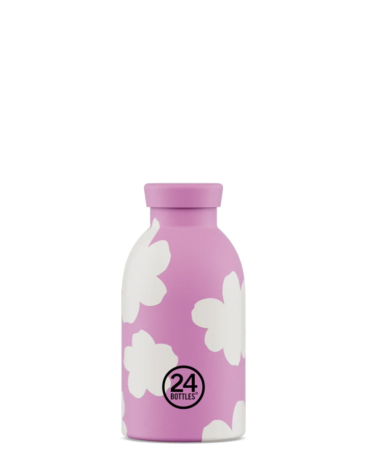 Thermos Trinkflasche aus Edelstahl 330 ml, pink, mit blauem Blumenmuster, Clima Bottle Daydreaming Pink - 24Bottles