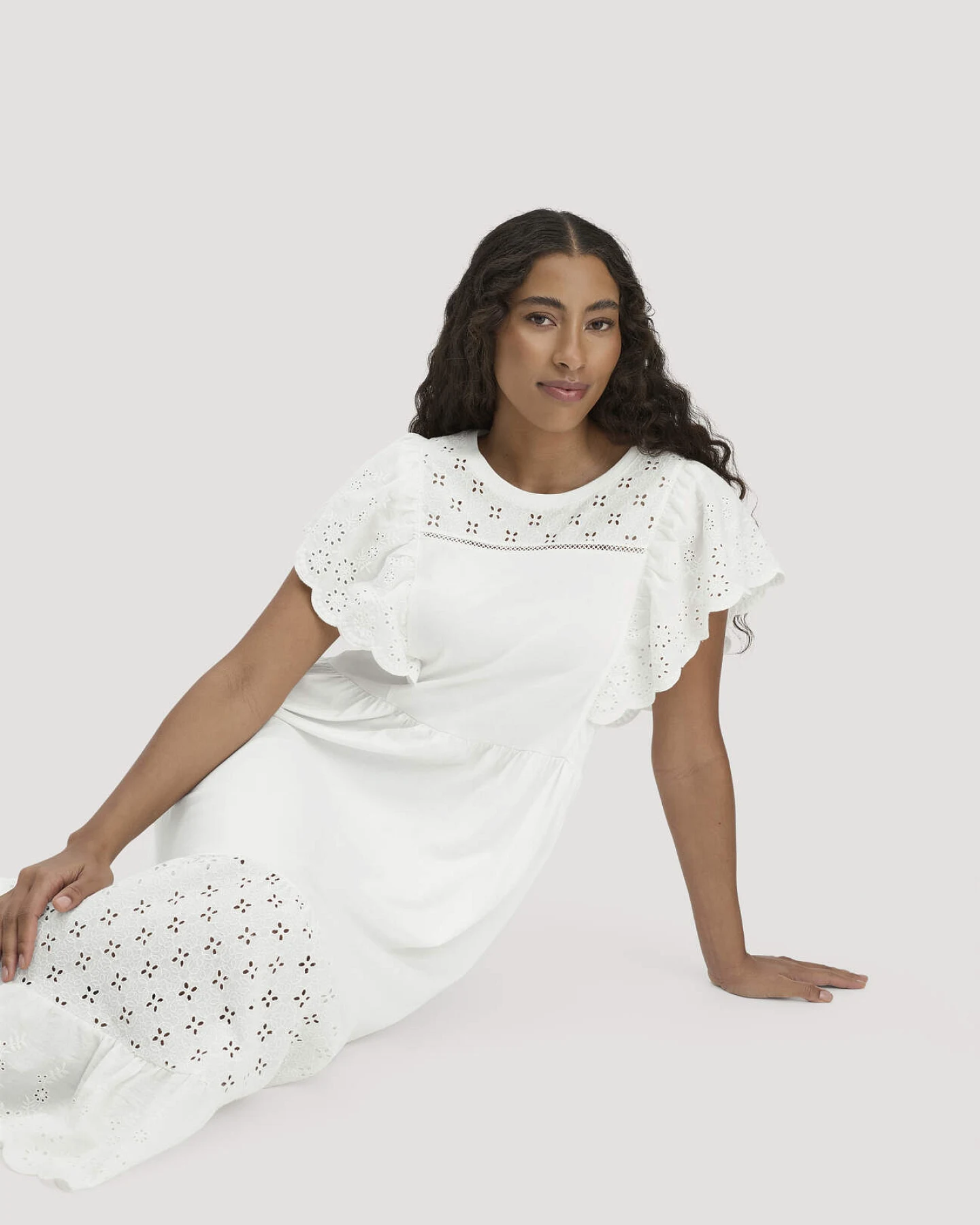 hessnatur Damen Boho Jersey Kleid Midi Relaxed aus Bio-Baumwolle - weiß - Größe 40 – Ansicht 4