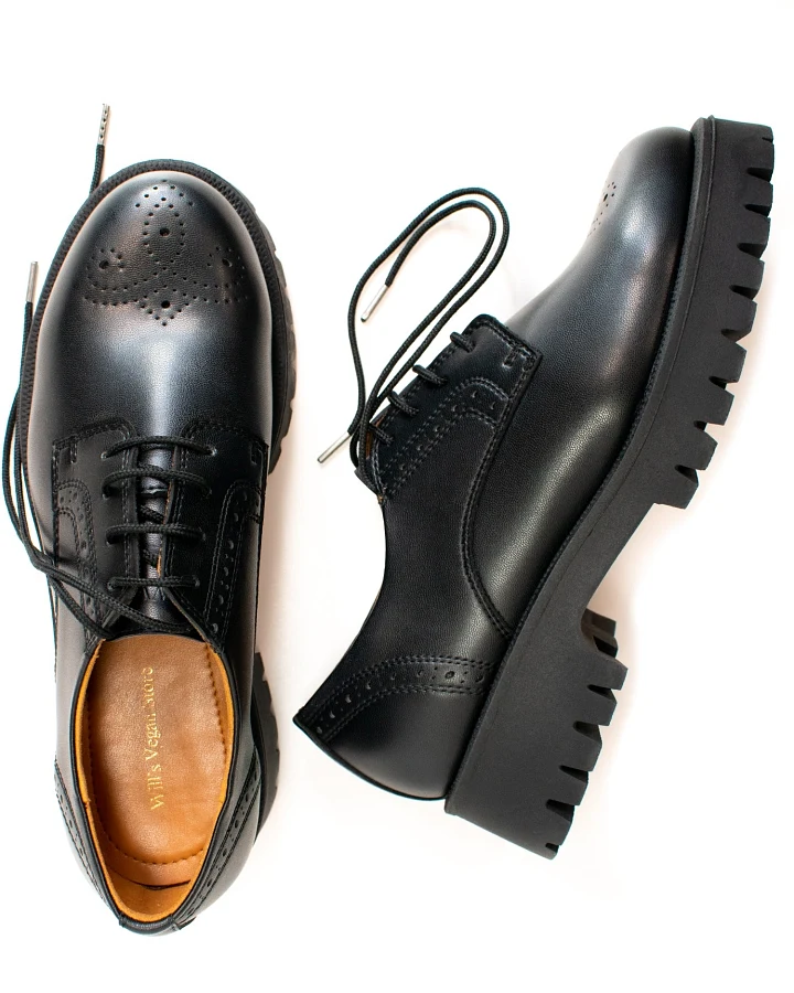 Will's Vegan Store Damen vegan Brogues Track Sole Schwarz