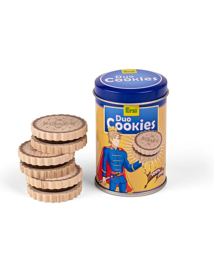 Produktseite: Duo Cookies in der Dose 3 Stück Holzkekse und Dose