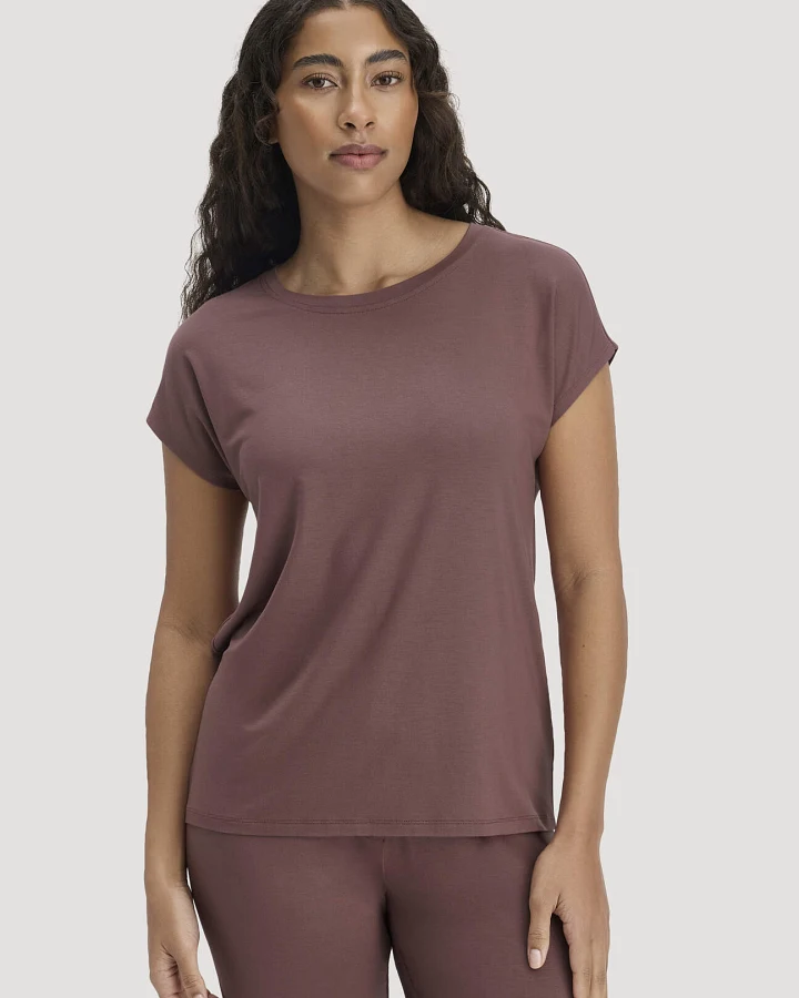 hessnatur Damen Schlaf T-Shirt PURE FLOW aus TENCEL™ Modal - braun - Größe 36