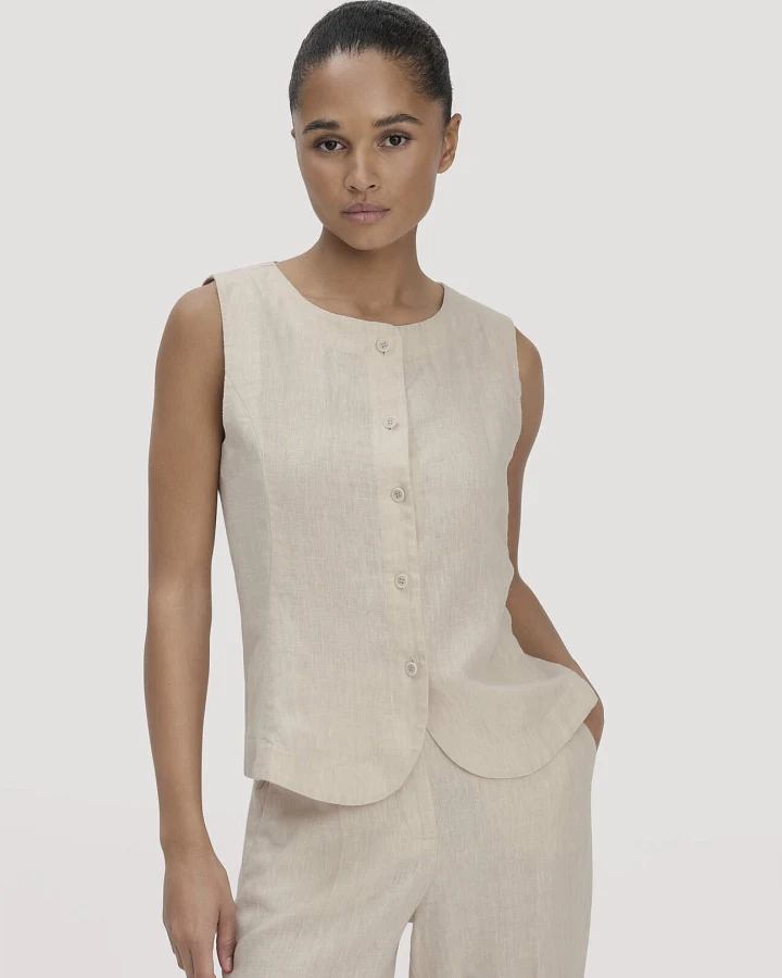 hessnatur Damen Weste Regular aus Leinen - beige - Größe 48
