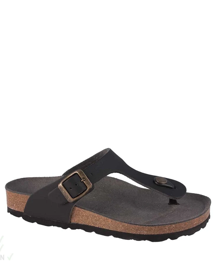 Vegetarian Shoes Toe Post Sandal Black