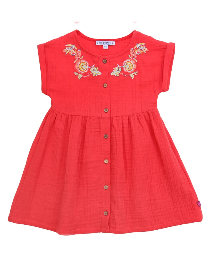Enfant Terrible - Musselin-Kleid Stickerei tomato