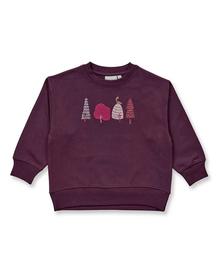 Sense Organics - Sweat-Pullover "Bäume" plum