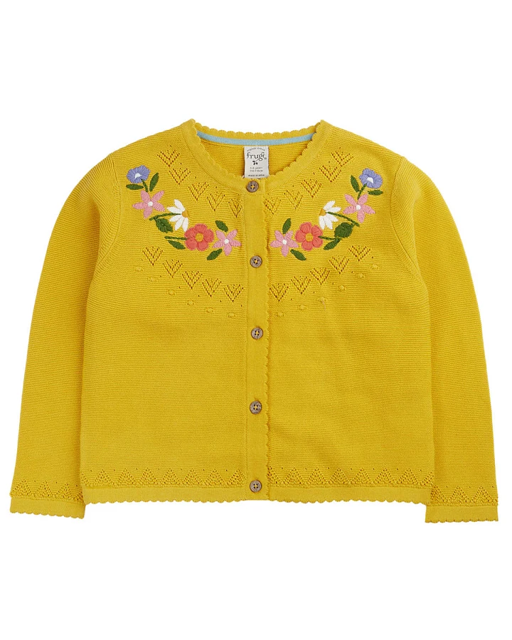 Frugi - Strickjacke "Flowers" gelb