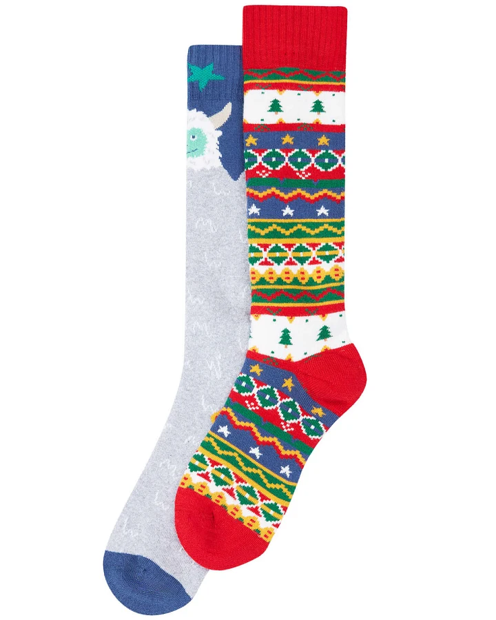 Frugi - Stricksocken 2er-Pack "Yeti" grau-bunt 23-26
