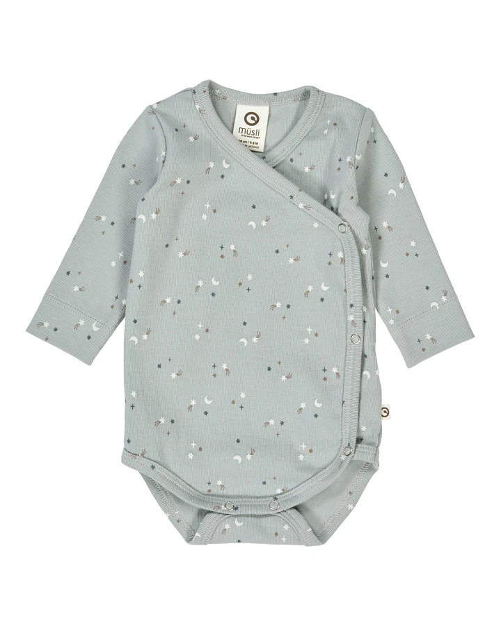 Müsli by green Cotton - Frühchen-Wickelbody "Sterne" stormy blue