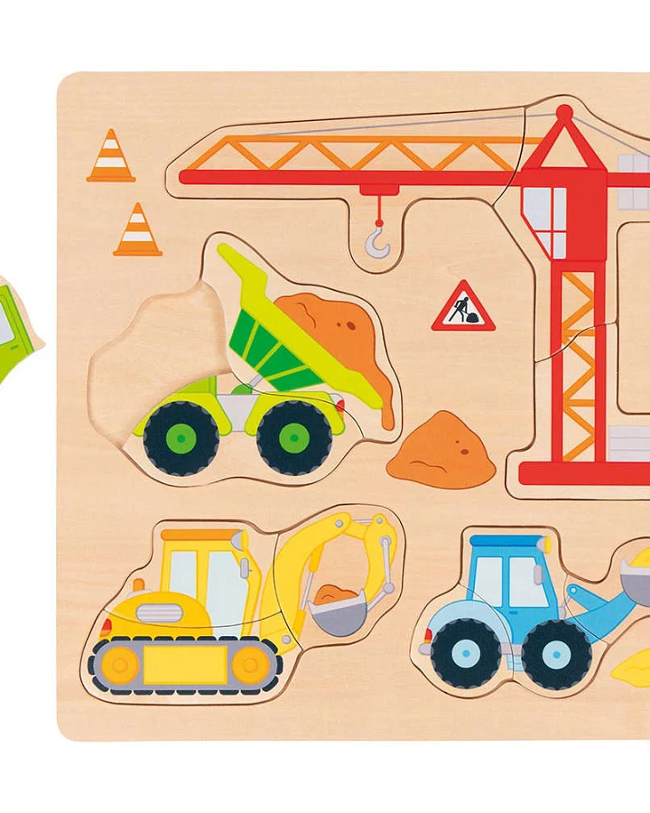 goki - Puzzle Holz - Baufahrzeuge 13 Teile