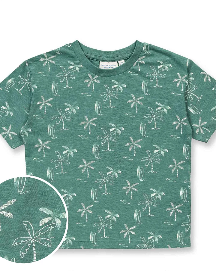 Sense Organics - T-Shirt "Palmen" smaragdgrün