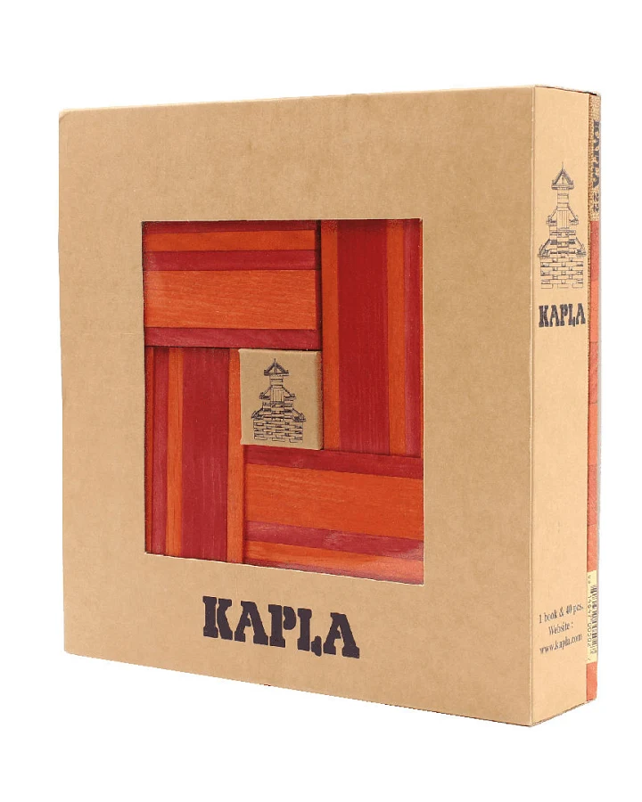 Kapla - Holzplättchen Set 40er Kasten + Buch rot-orange