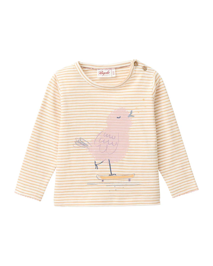People Wear Organic - Langarmshirt "Vogel" honiggelb geringelt