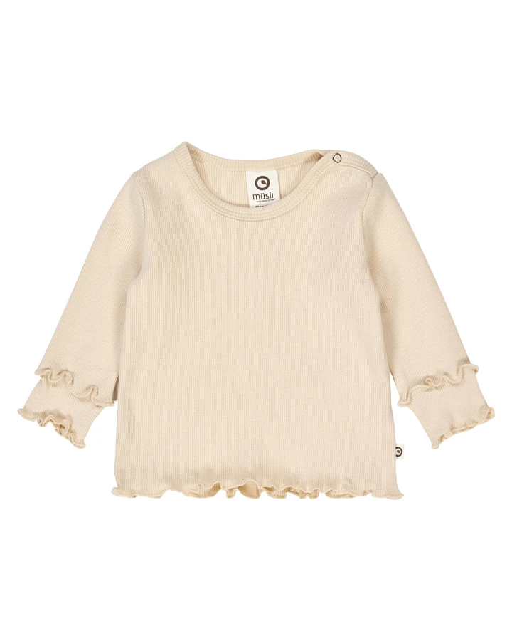 Müsli by green Cotton - Ripp-Langarmshirt gerüscht oak