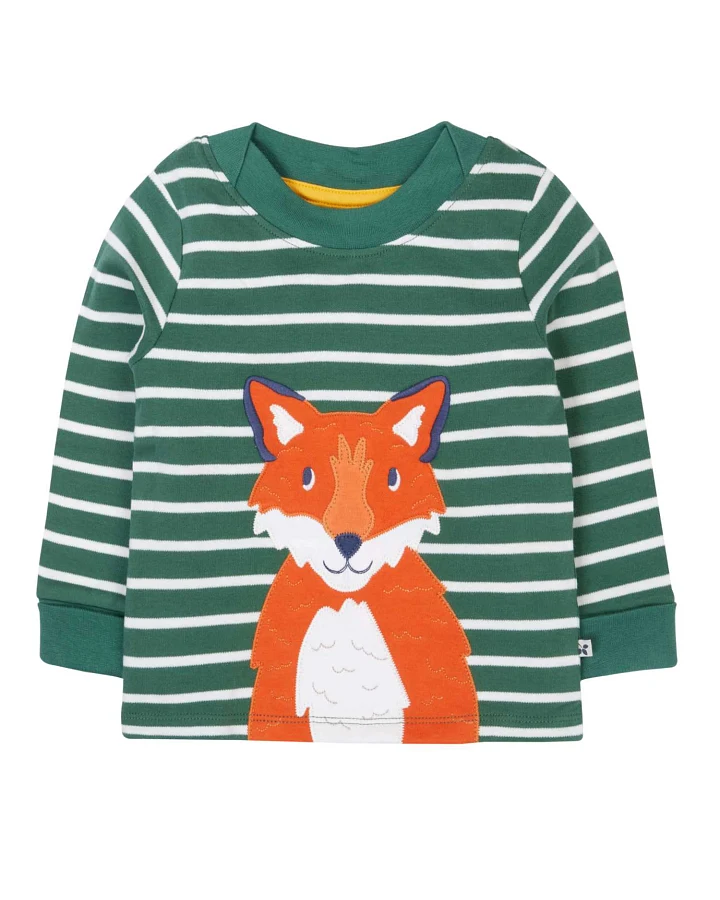 Frugi - Langarmshirt "Fuchs" gestreift dunkelgrün