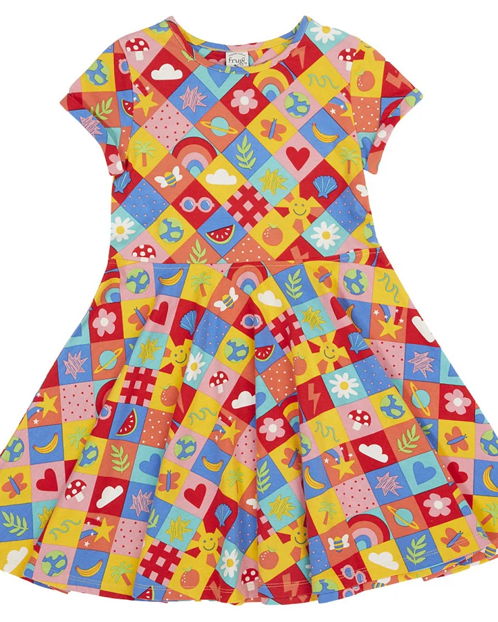 Frugi - Kurzarm-Skaterkleid "Summer" bunt