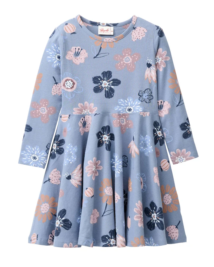 People Wear Organic - Langarm Kleid "große Herbstblumen" rauchblau