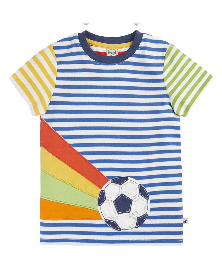 Frugi - T-Shirt "Fußball" blau gestreift