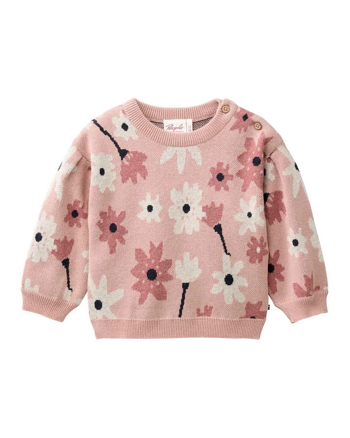 People Wear Organic - Jacquard-Pullover "Blumen" altrosa