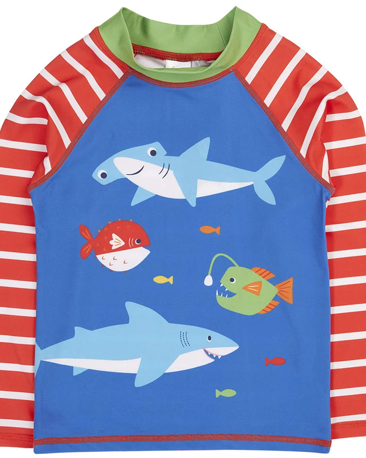 Frugi - Schwimmshirt "Ocean" blau-rot UPF 50+
