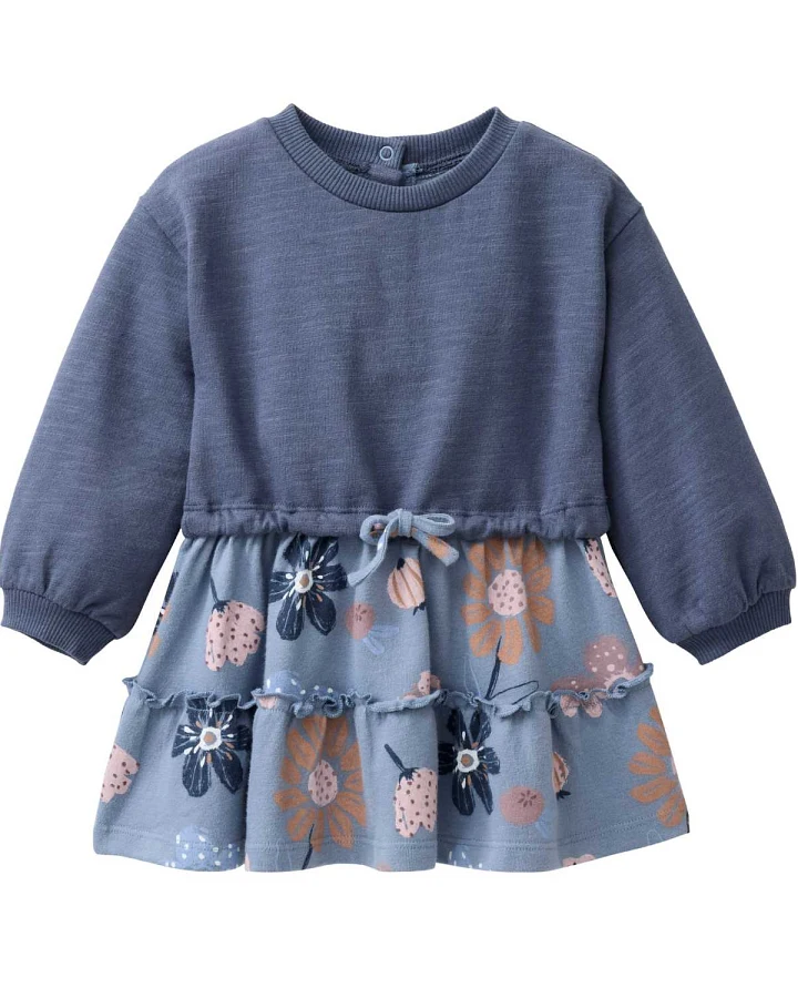 People Wear Organic - Sweat-Kleid "große Herbstblumen" indigoblau