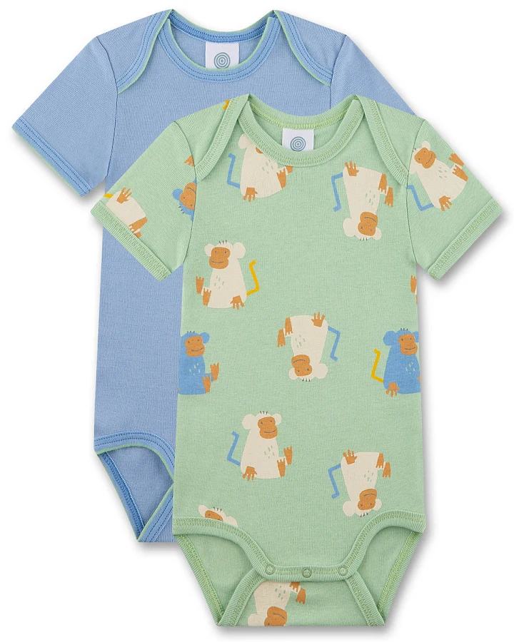 Sanetta - Kurzarmbody 2er Pack "Affe" jadegrün