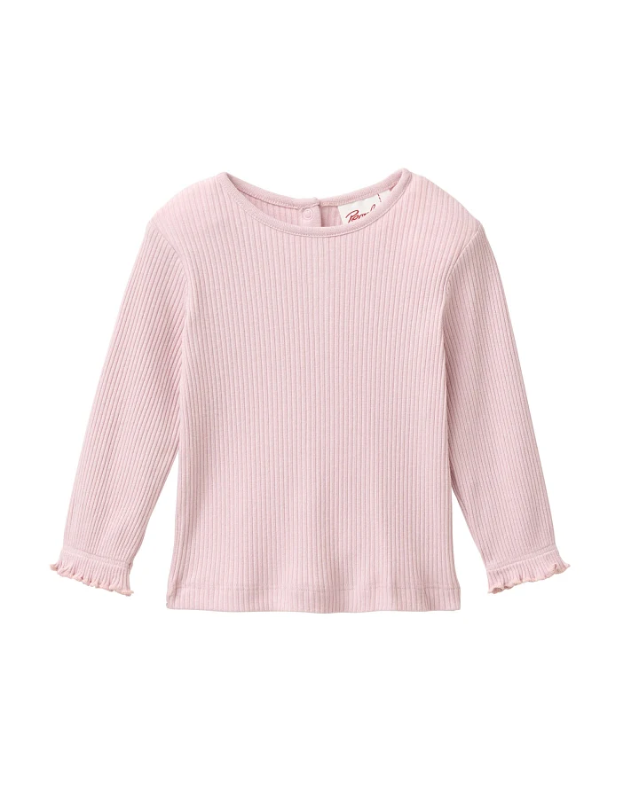 People Wear Organic - Ripp-Langarmshirt mit Rüschen malve