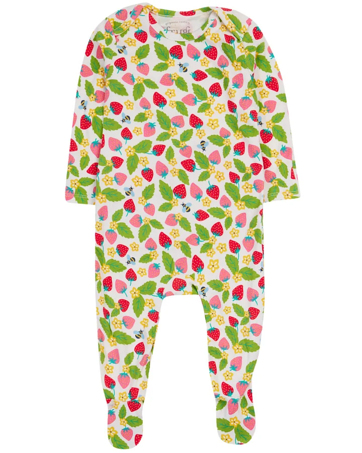Frugi - Strampler mit Fuß "Erdbeere" grün-rot