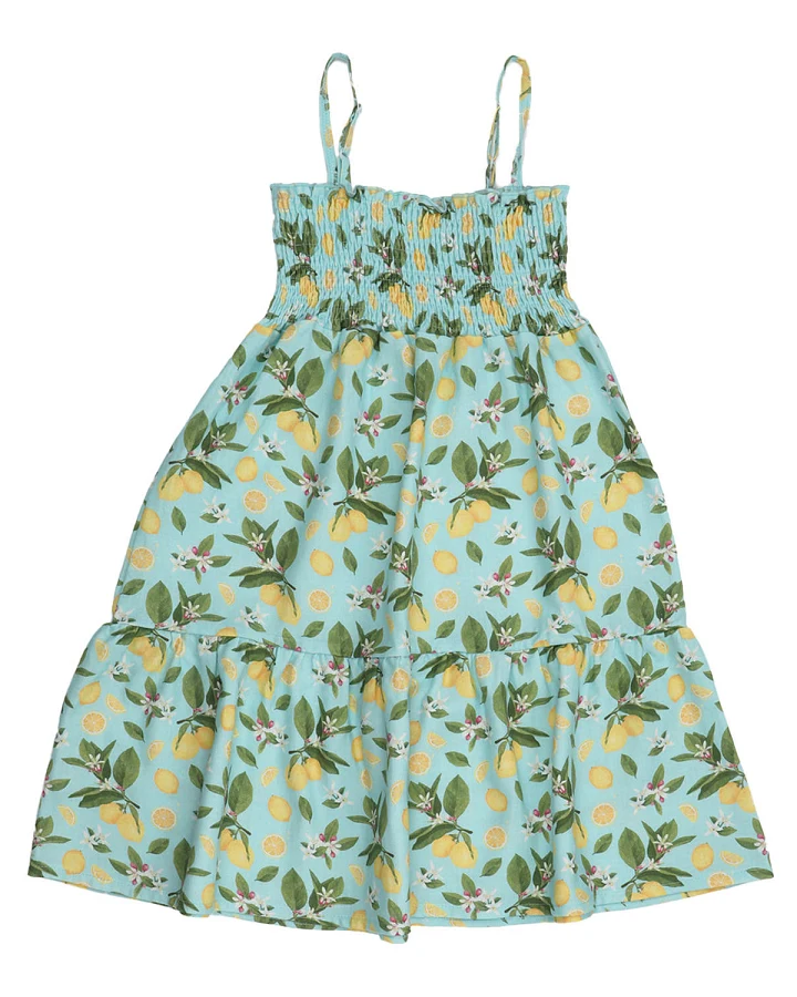 Produktseite: Walkiddy - Musselin-Sommerkleid "Zitrone" türkis