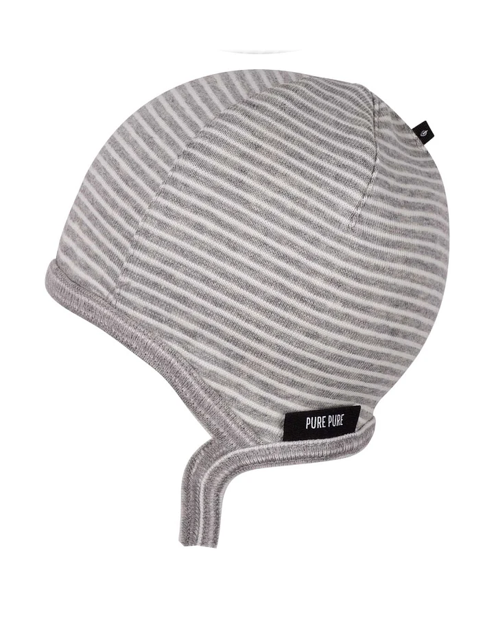 Pure Pure by Bauer - Bindemütze Baby hellgrau geringelt