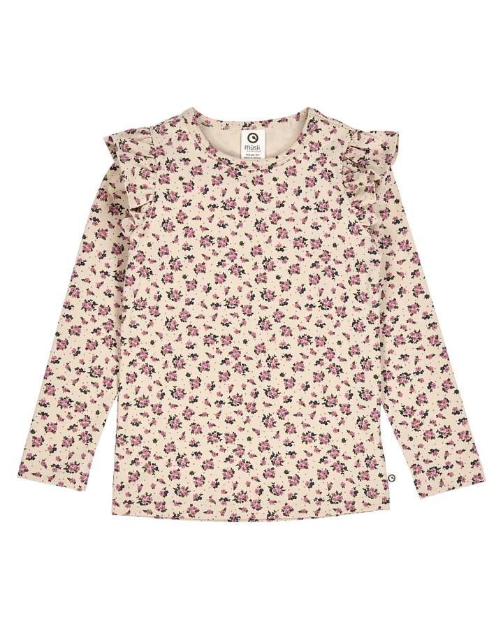 Müsli by green Cotton - Langarmshirt mit Rüschen geblümt rose-oak