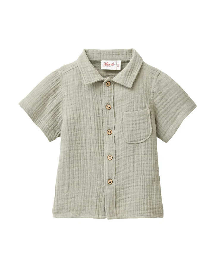 People Wear Organic - Musselin-Hemd kurzarm khaki