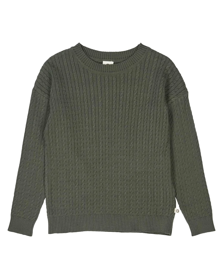 Müsli - Stickpullover "Zopfstrick" dunkelgrün