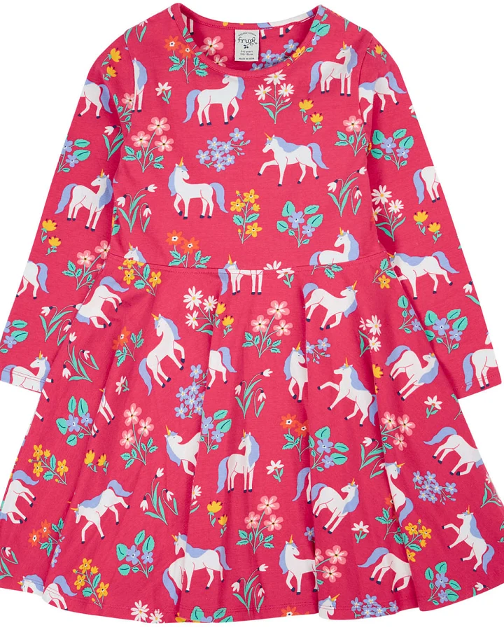 Frugi - Skaterkleid langarm "Einhorn" rotpink