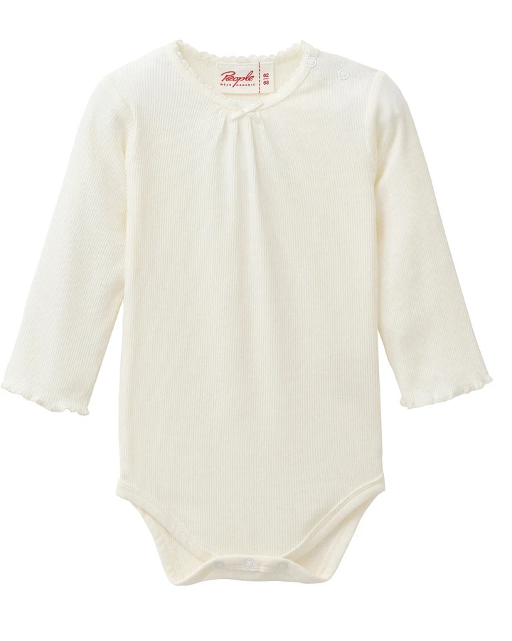 People Wear Organic - Ripp-Langarmbody mit Rüschen weiß
