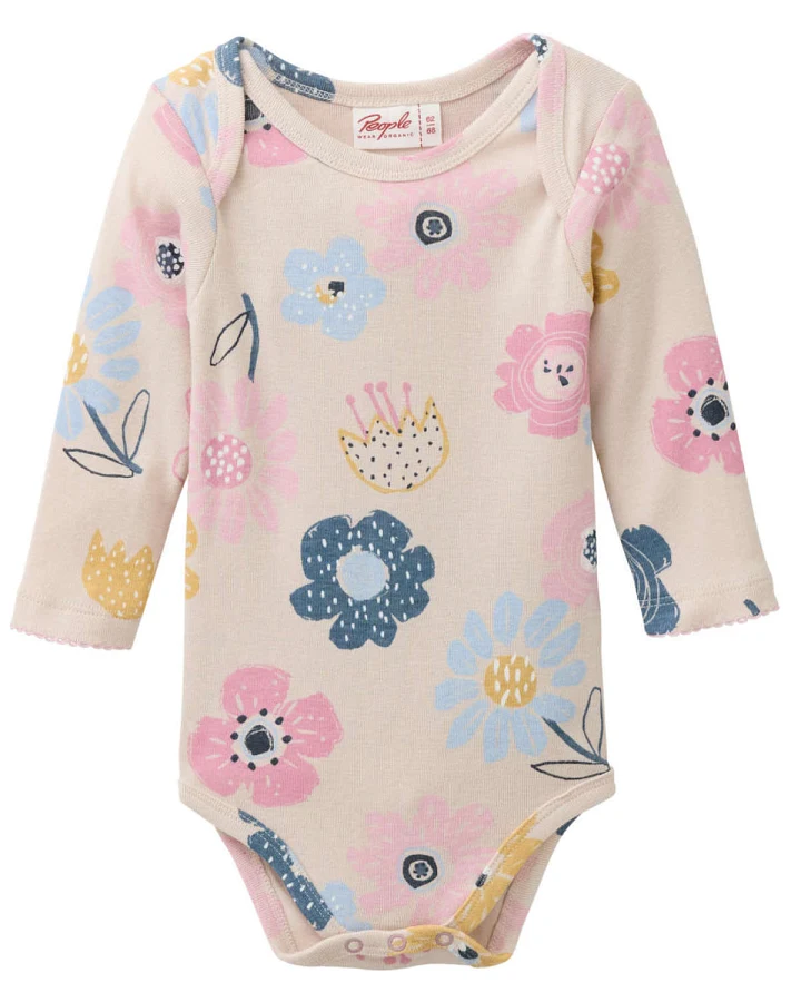 People Wear Organic - Langarmbody "Große Blüten" hellbeige