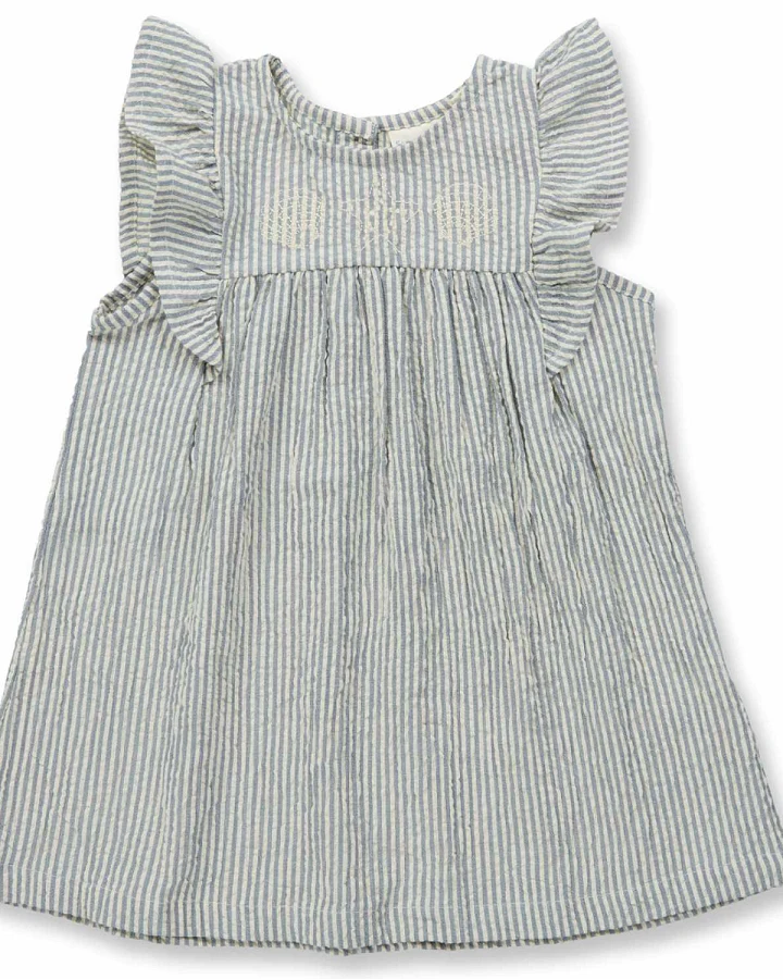 Sense Organics - Seersucker-Kleid blaugrau gestreift