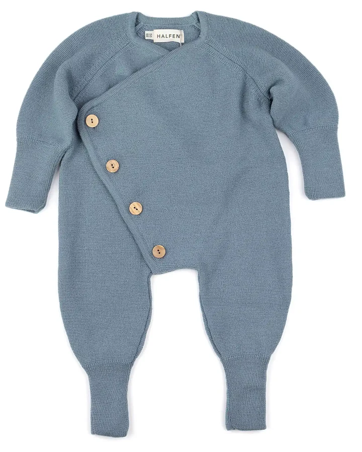 Halfen Strickerei - Strick-Overall Merinowolle rauchblau