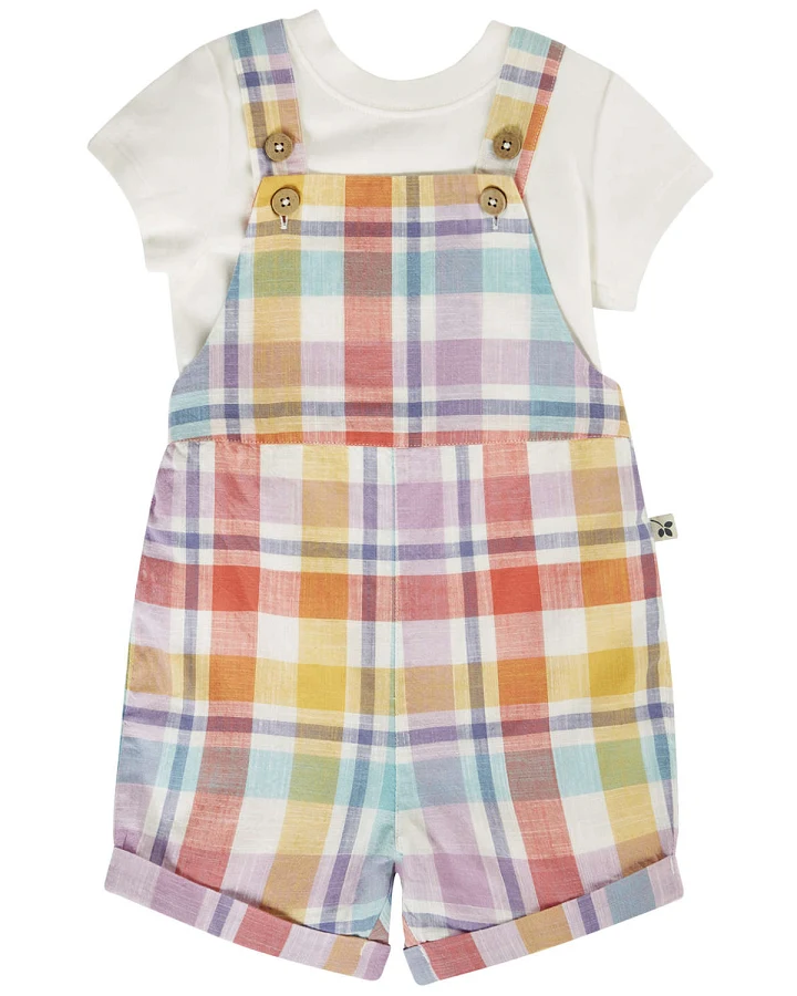 Frugi - Outfit mit Latzhose buntes Karomuster