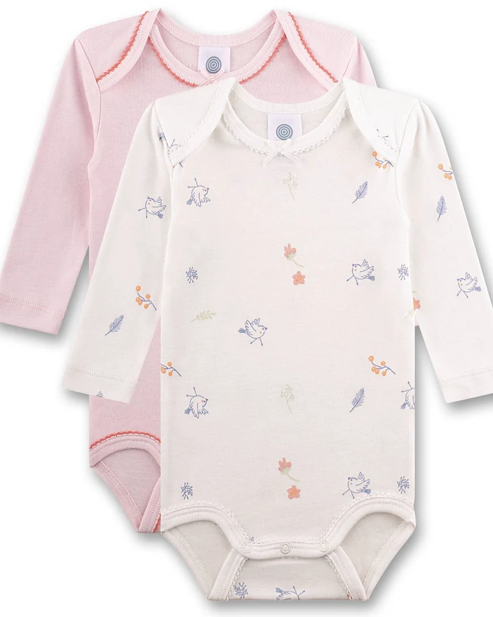 Sanetta - Langarmbody 2er-Set "Vögelein" weiß-rosa