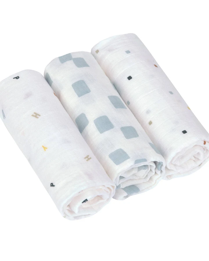 Lässig - Mulltücher 3er Set 60x60 cm weiß-hellblau