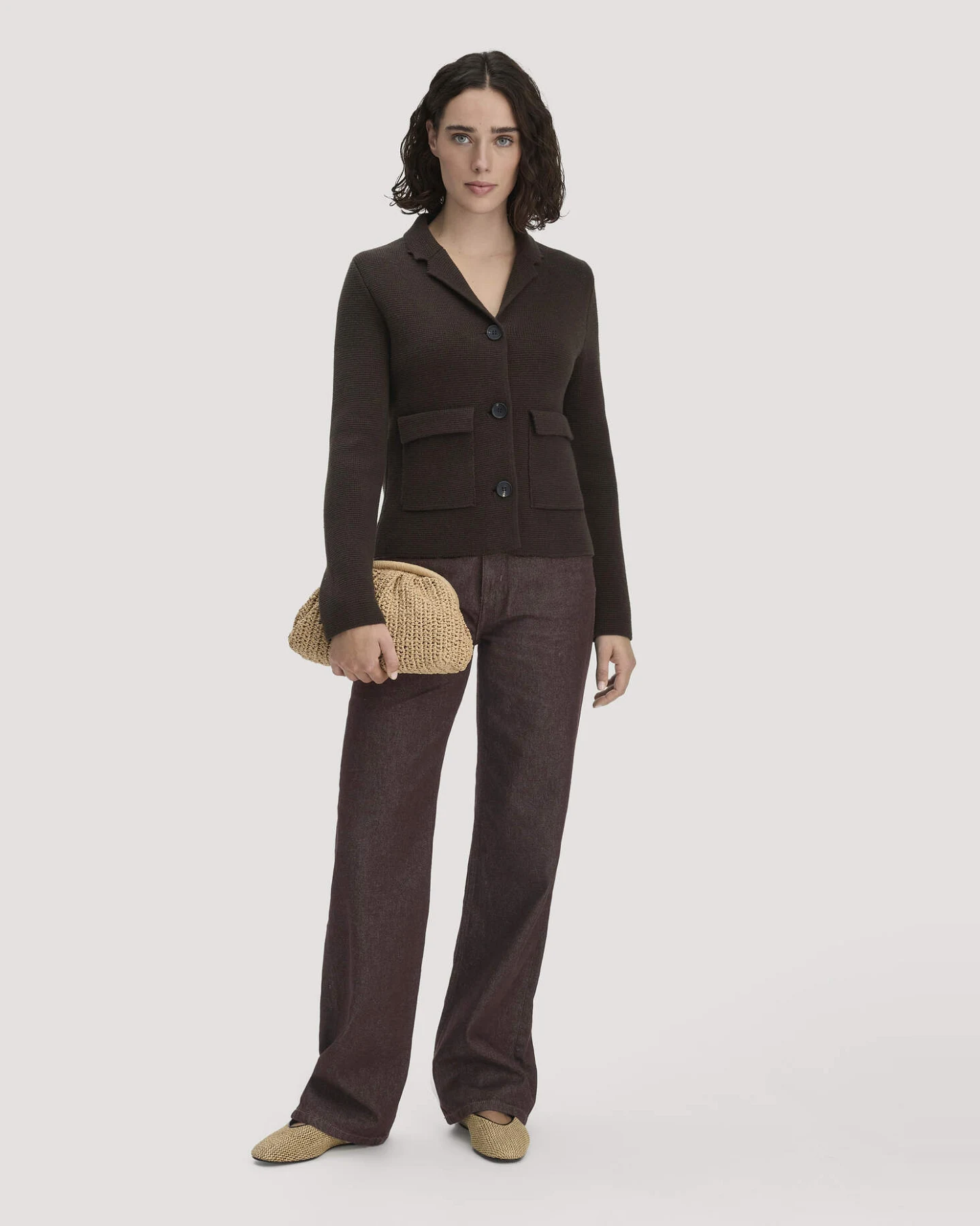 hessnatur Damen Strick Blazer Regular aus Bio-Baumwolle mit Merinowolle - braun - Größe L – Ansicht 2