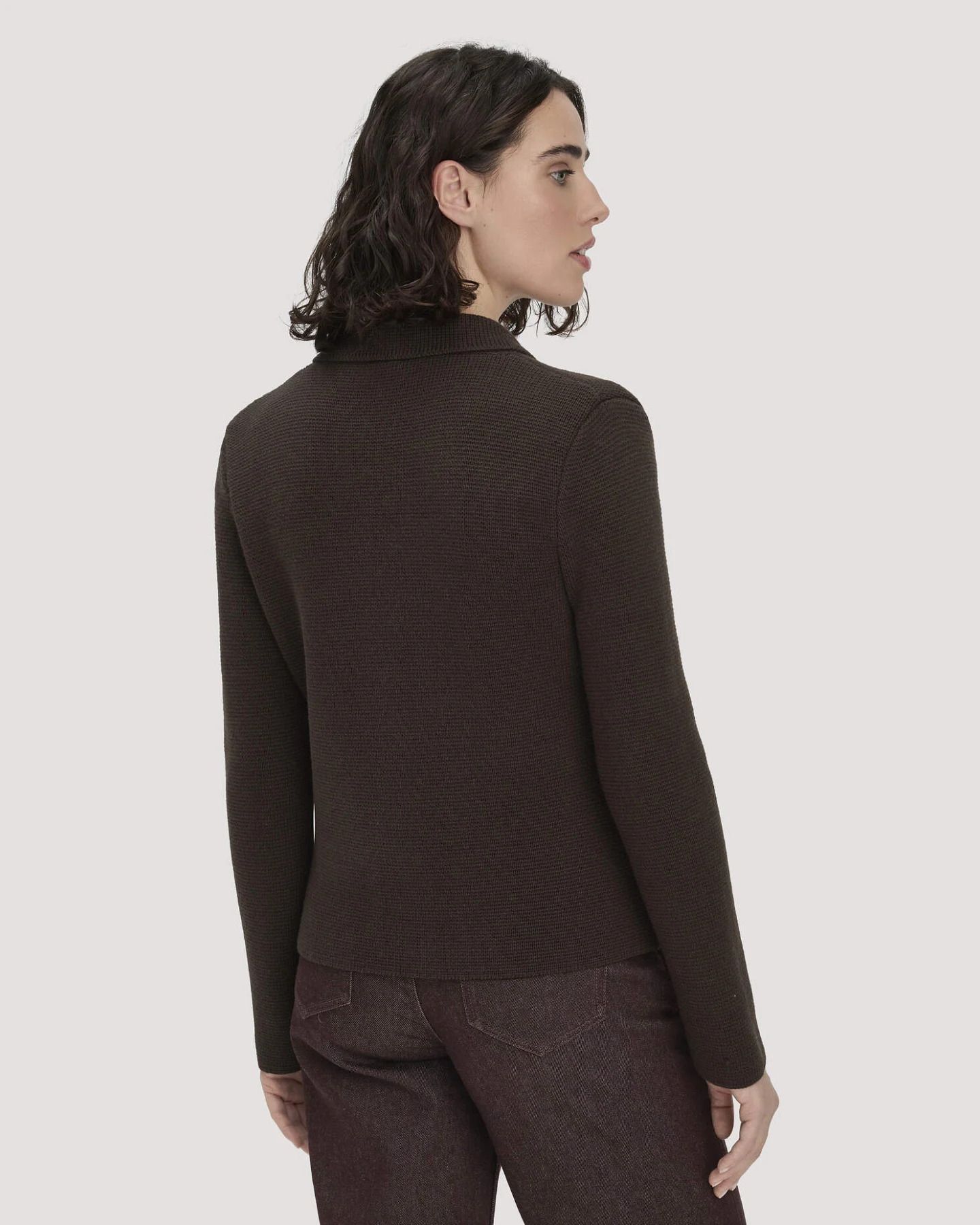 hessnatur Damen Strick Blazer Regular aus Bio-Baumwolle mit Merinowolle - braun - Größe L – Ansicht 3